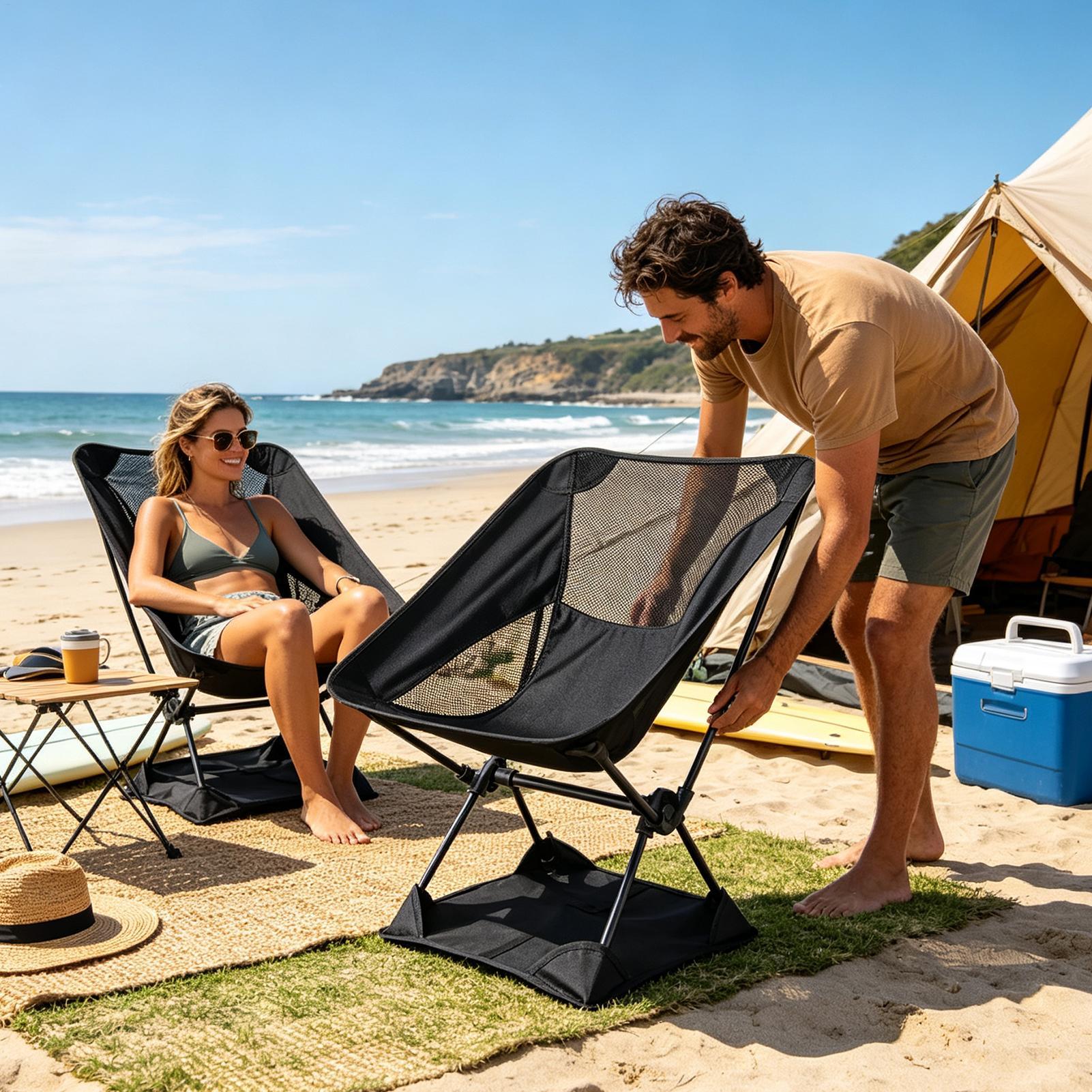 Outdoor Camping Loveseat - Oxford Cloth Anti-Sink Camp Chair Ground