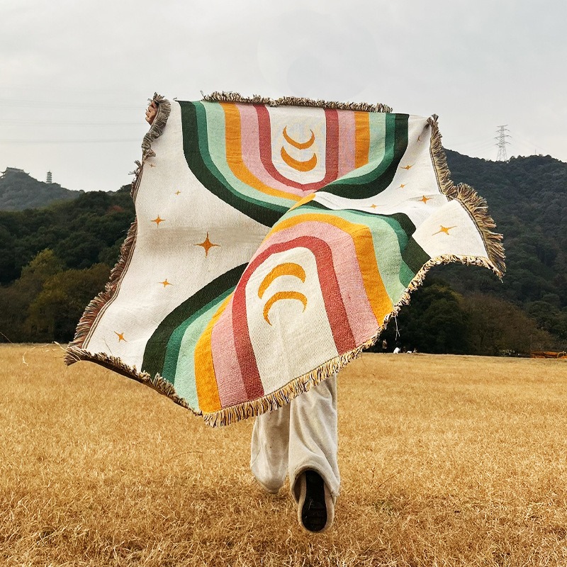 Outdoor Camping Decor Ideas - Extra Thick Soft Rainbow Striped Blanket