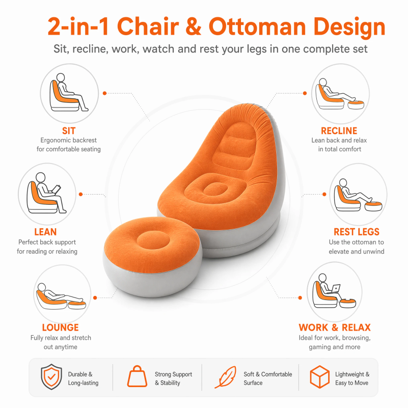 Flocking Inflatable Lazy Sofa  - огляд і ціна Outdoor Camping Loveseat