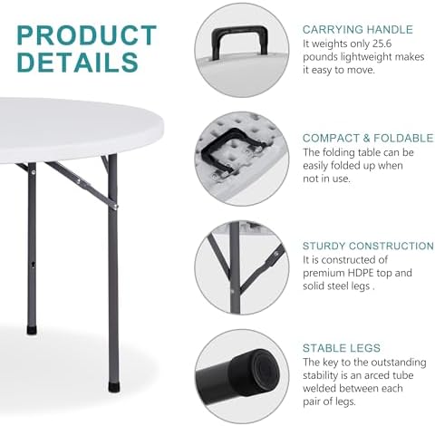 4 Foot Round Folding Card Tabl - огляд і ціна Camping Outdoor Or Indoor